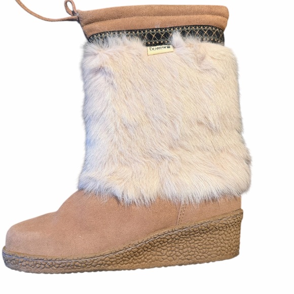 BEARPAW Genuine Sheepskin Suede Rabbit Fur-Trimmed Wedge Boots Women’s 8 - Picture 7 of 11